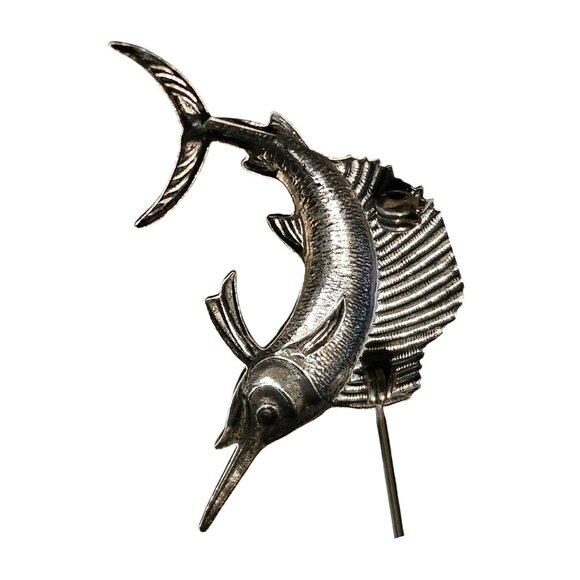 Vintage Sterling Silver Marlin Brooch Pin Swordfish Fisherman Nautical 925 - Picture 6 of 8